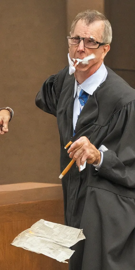 Image similar to the judge from Phoenix Write, smoking a cig