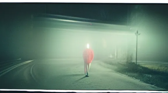 Image similar to c - 4 1 colour negative film photo of vagrant at night volumetric fog