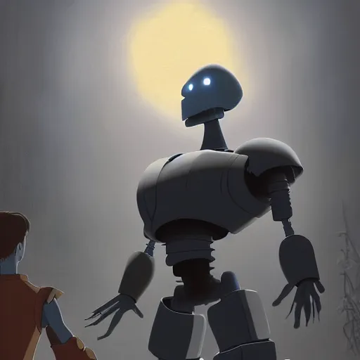 Prompt: the iron giant knocking down a wall, artstation hall of fame gallery, editors choice, #1 digital painting of all time, most beautiful image ever created, emotionally evocative, greatest art ever made, lifetime achievement magnum opus masterpiece, the most amazing breathtaking image with the deepest message ever painted, a thing of beauty beyond imagination or words
