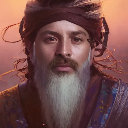 Image similar to Hyper realistic detailed portrait of Kurdish samurai, Stephen Bliss, unreal engine, fantasy art by Greg Rutkowski, Loish, Rhads, ferdinand knab, Makoto Shinkai and Lois van baarle, ilya kuvshinov, rossdraws, Tom Bagshaw, alphonse mucha, global illumination, radiant light, detailed and intricate environment, highly detailed, award winning art