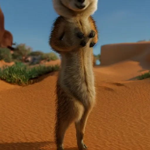 Prompt: curly haired girl with a body of a meerkat, in the style of pixar, 3 d, detailed, beautiful, amazing, 8 k, unreal engine 5,