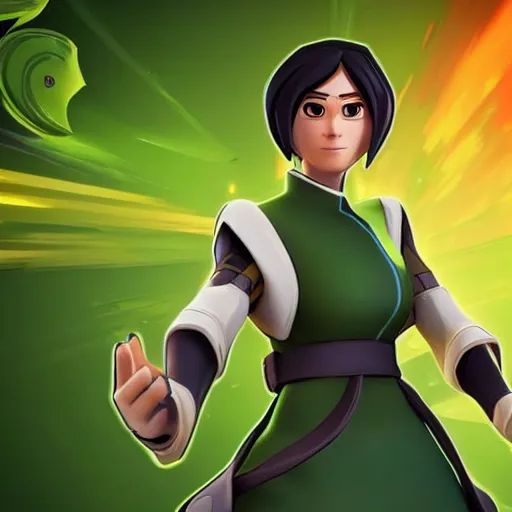 Image similar to toph beifong in fortnite, eyes closed, character render, full body shot, highly detailed, in game render