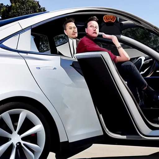 Prompt: Elon Musk driving his tesla