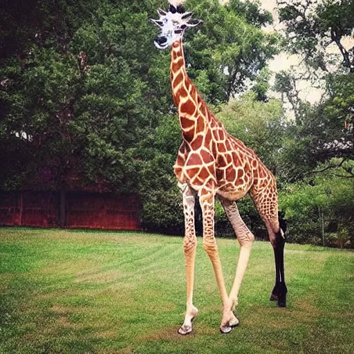 Prompt: “ tall giraffe in the backyard with infinitely long neck, realistic ”