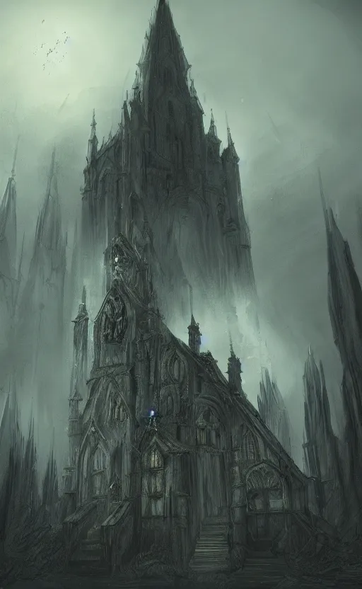 Image similar to concept art, dark church, fantasy style, Dark Souls style, highly detailed, WLOP, artstation