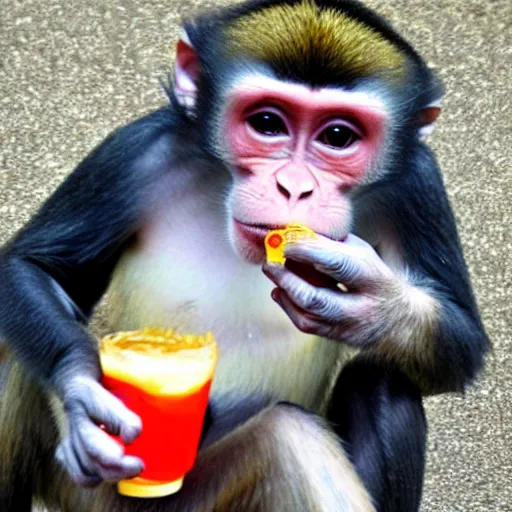 Image similar to monkey drinking capri-sun,