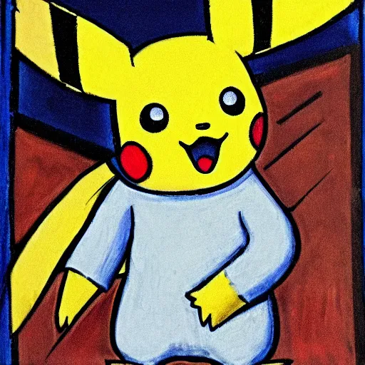 Prompt: pikachu in an old english market place the style of the scream,