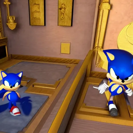 Image similar to Sonic The Hedgehog ultra realistic uncanny valley highly symbolic room used for Esoteric ritual Golden Dawn 33rd degree highly detailed studio award winning cinematography Polaroid photograph