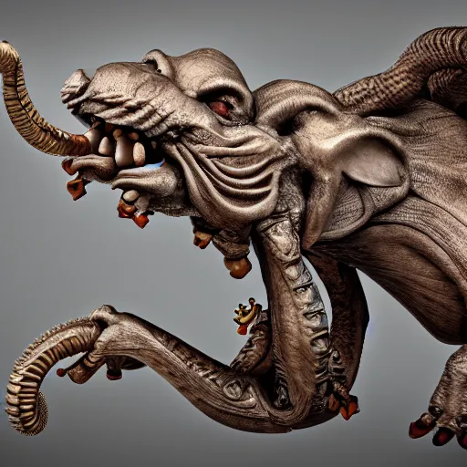 Image similar to octophant rex, 3 d high definition, trending on artstation, photorealistic, high resolution, vray, 8 k, octane,, hdr, hyper detailed, insane details, intricate, elite, ornate, elegant, unreal engineweta digital, micro details, 3 d sculpture, structure, ray trace, insane details, intricate, elite, ornate, elegant