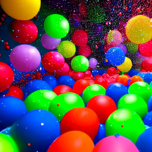 Image similar to Colourful snowball fight in a never ending ball pit lit by flashing pixel light 8k Resolution beautiful painting