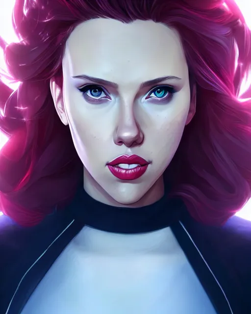 Image similar to a portrait of scarlett johansson black widow, art by lois van baarle and loish and ross tran and rossdraws and sam yang and samdoesarts and artgerm, digital art, highly detailed, intricate, sharp focus, trending on artstation hq, deviantart, unreal engine 5, 4 k uhd image