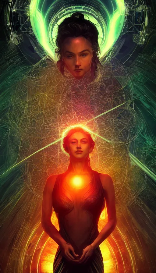 Prompt: tarot card, altered carbon, neon, dreamy vibe, fibonacci, sweat drops, insane intricate, highly detailed, cinematic, atmospheric. digital painting, artstation, concept art, smooth, sharp focus, illustration, unreal engine 5, 8 k, art by artgerm and greg rutkowski and alphonse mucha, laura sava, laura palmer