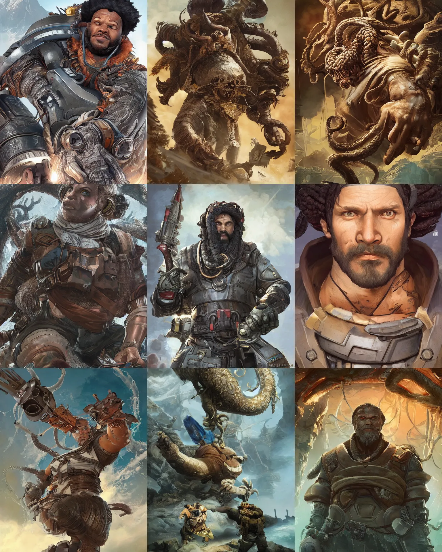 Prompt: Big Kraken as an Apex Legends character digital illustration portrait design by, Mark Brooks and Brad Kunkle detailed, gorgeous lighting, wide angle action dynamic portrait