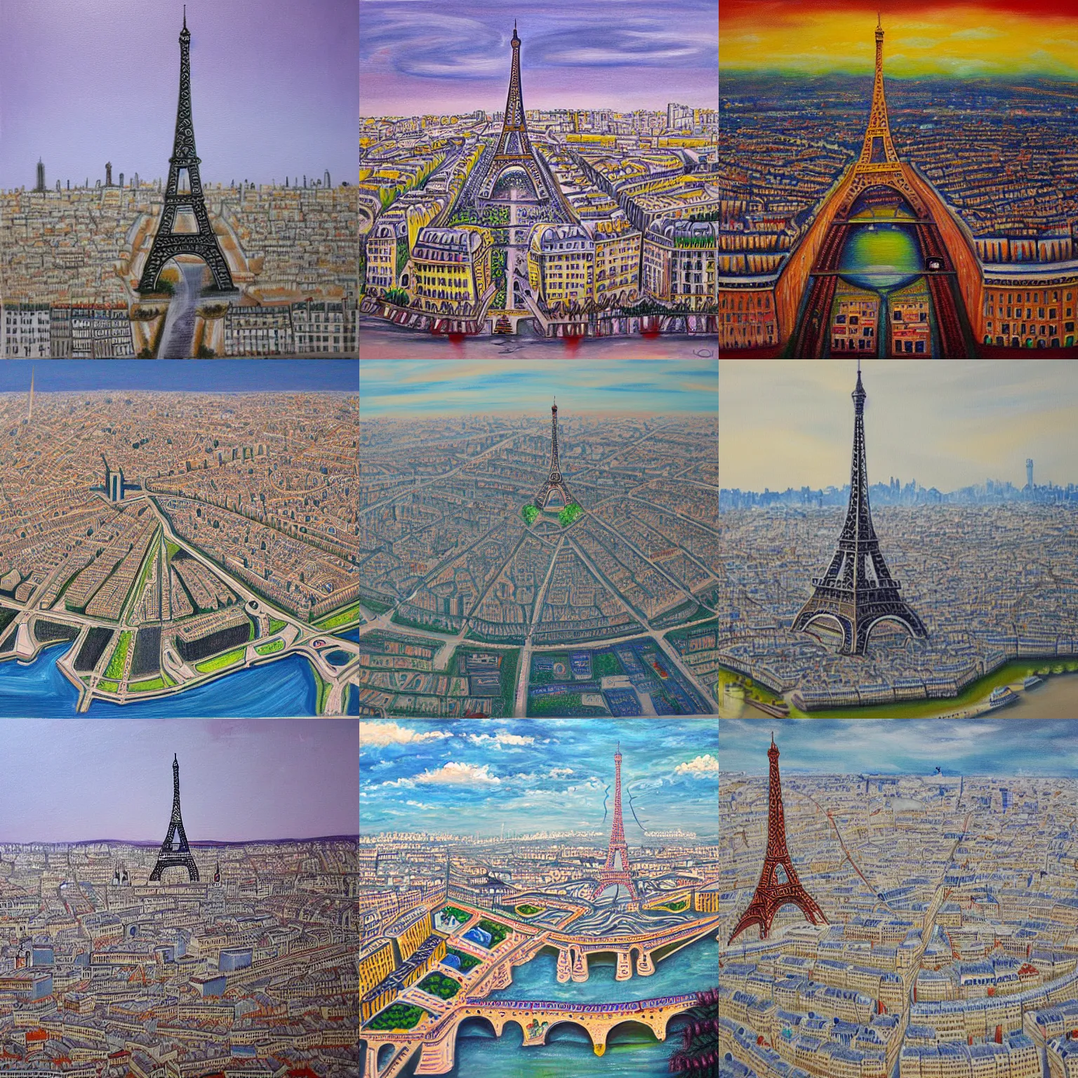 Prompt: Very detailed painting of Paris made by a schizophrenic artist