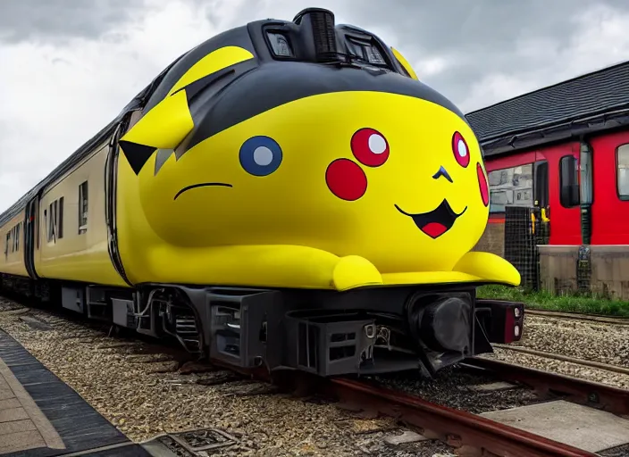 Image similar to pikachu themed train, professional photography, trainspotters weekly