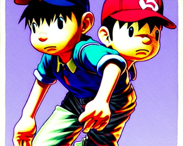 Prompt: ness from earthbound, highly detailed digital illustration, by takeshi obata, yoshitaka amano, ross tran, hirohiko araki, koyoharu gotouge