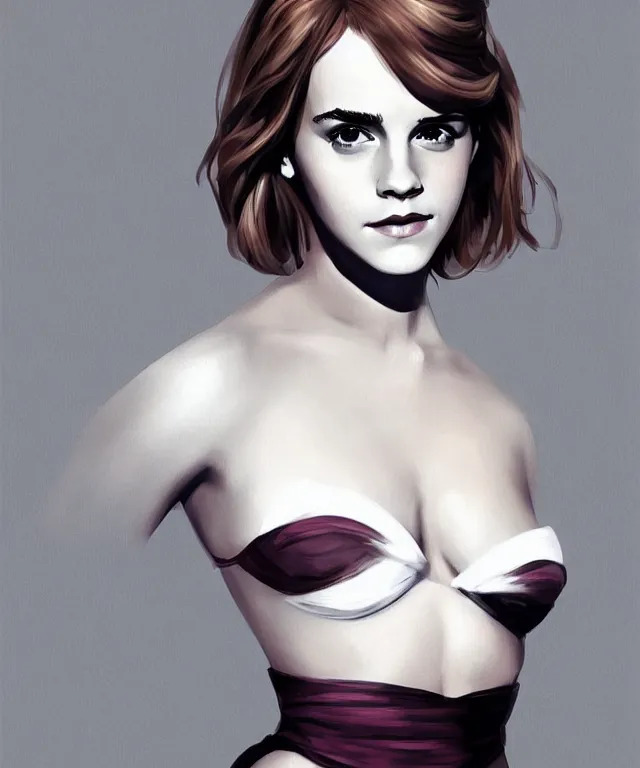 Image similar to emma watson in pinup style, elegant, digital painting, trends on artstation, concept art