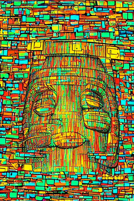 Image similar to abstract moai statue geometric cutout digital illustration cartoon colorful beeple