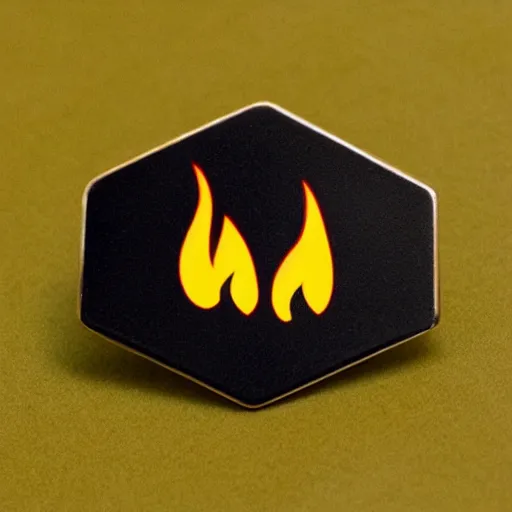 Image similar to a retro minimalistic rhombus shape enamel pin of a retro minimalistic flame fire warning label, smooth curves