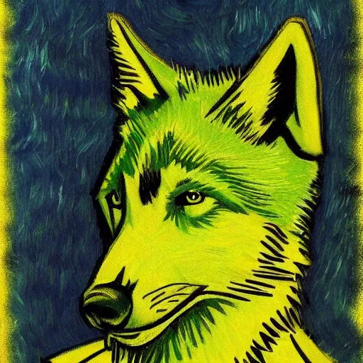 Image similar to green wolf, style of van gogh, profile image