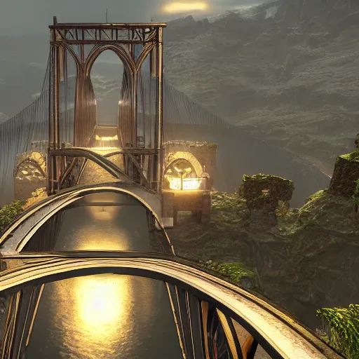 Image similar to gorgeous bridge name out of books, unreal engine, stunning detail, hd, trending