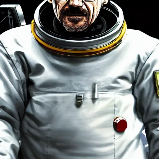 Image similar to Walter white from breaking bad, wearing an astronaut suit in space, dynamic lighting, photorealistic concept art, stunning visuals, creative, cinematic, ultra detailed, trending on art station, detailed