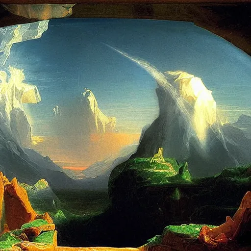 Image similar to - g the home of the gods in the sky, by painter thomas cole