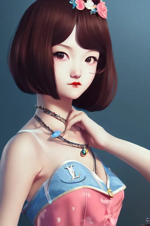 Image similar to a pin up and beautiful fashion charming dreamlke japan girl with lv jewelry, character art, art by wlop and and ilya kuvshinov, hyperdetailed, 8 k realistic, symmetrical, frostbite 3 engine, cryengine, dof, trending on artstation, digital art