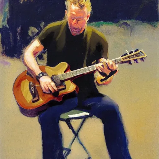 Image similar to a portrait of james hetfield playing guitar, by gregory manchess and stanley lau