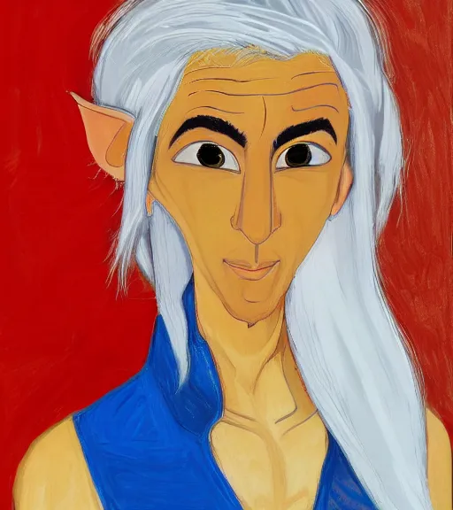 Image similar to a portrait of a tanned elf with white hair dressed like aladdin, by kwanchai moriya