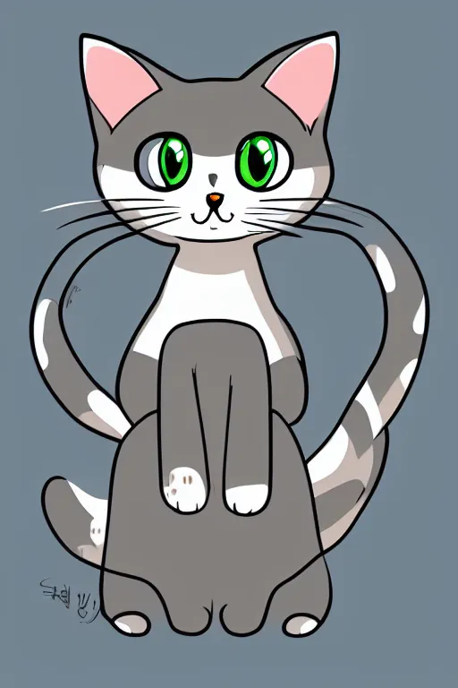 Image similar to Digital cartoon drawing of a kawaii cat, High quality, cel shading, thick line-art