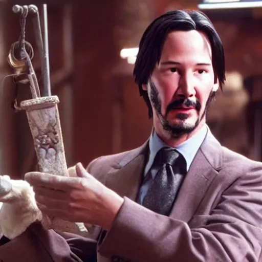 Prompt: photo of keanu reeves in wallace and gromit