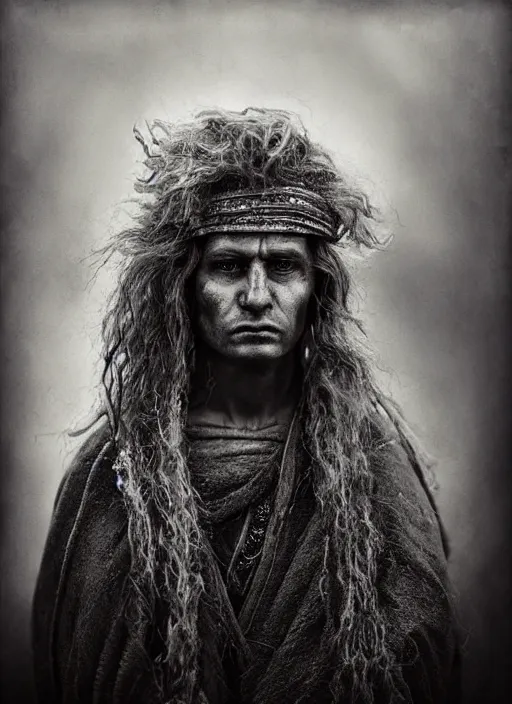 Image similar to Award winning Editorial photo of a medieval Native Liechtensteiners with incredible hair and beautiful hyper-detailed eyes wearing traditional garb by Lee Jeffries, 85mm ND 5, perfect lighting, gelatin silver process