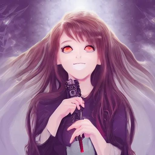 Image similar to portrait of a cute beautiful girl holding a balisong, anime digital art, creepy