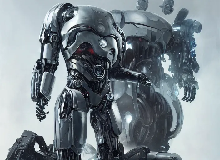 Image similar to cyborg, borg, android, strogg, face of a man, body of a robot, droid, robocop, cable, victor stone, ultron, terminator, machine, flesh, quake, doom demon, wolfenstein, monster, octane render, from an anime movie, symmetry, symmetrical, concept art by ruan jia and greg rutkowski