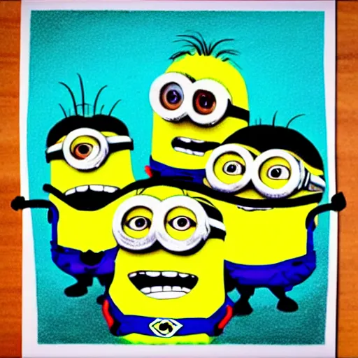 Image similar to a crayon drawing of minions from minions