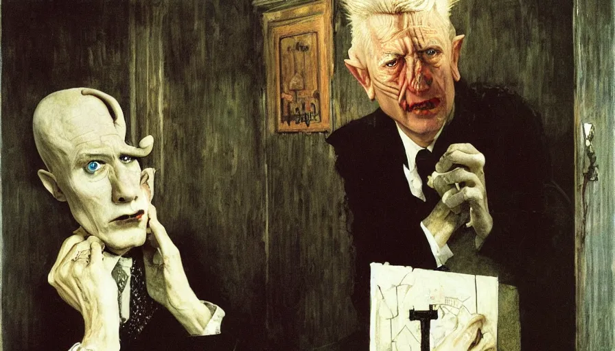 Prompt: david lynch as nosferatu, by lawrence alma tadema and rick berry and norman rockwell and jacob collins