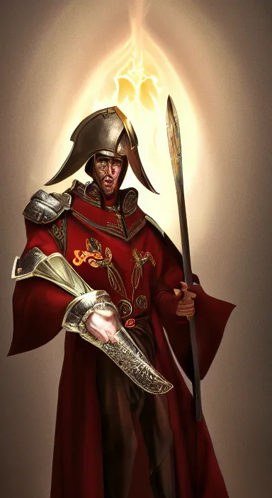 Image similar to Full body portrait of the great inquisitor of the Sect of the Holy Spoon, holding his ceremonial giant spoon. Award-winning digital art, trending on ArtStation