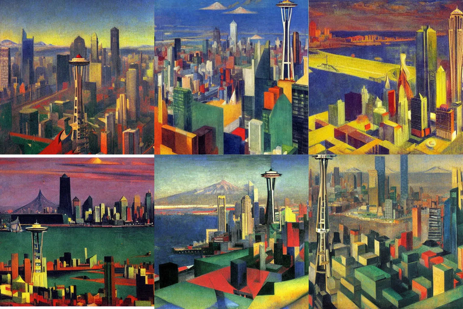 Prompt: an isometric rendering of the Seattle skyline, painting by Franz Marc, by Jean-Léon Gérôme, by Winsor McCay, today's featured photograph, 16K