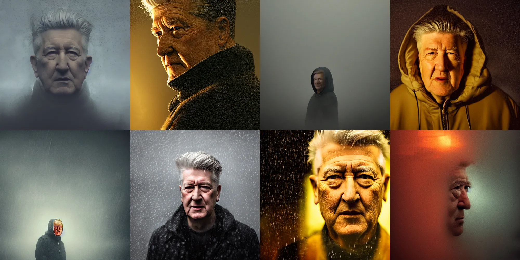 Prompt: matryoshka in real life, face centered portrait of david lynch, confident, fog, rain, volumetric lighting, beautiful, golden hour, sharp focus, ultra detailed, cgsociety by leesha hannigan, ross tran, thierry doizon, kai carpenter, ignacio fernandez rios, noir art house, 4 k, 3 5 mm, fujifilm