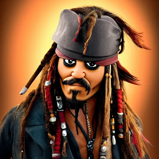 Image similar to A still of Jack Sparrow as a muppet, photo real, photographic, photograph, artstation, trending, award winning, epic lighting, featured