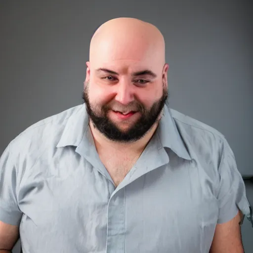 Prompt: Portrait photo of a bald and rougly shaven man named Heavy Weapons Guy, 4k, award winning photo