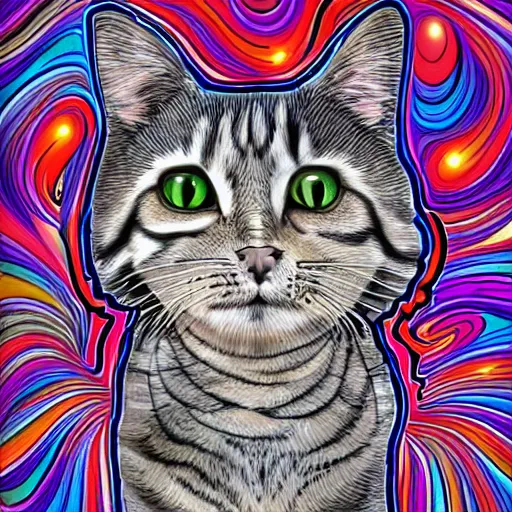 Prompt: A cat, trippy art, trending on ArtstationHQ