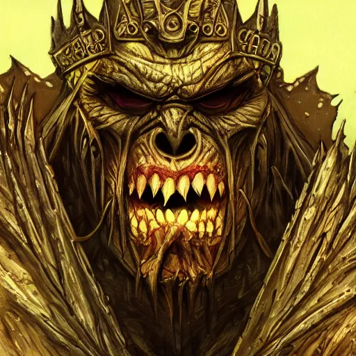 Prompt: fierce orc king, gothic art, popping color, detailed, eerie, emotional, gothic, angry, highly detailed, incredibly sharp focus, Artstation, deviantart, artgem, insane detail, intense color, vibrant cartoon art, precision detail, golden ratio, in the style of Pixar and Disney