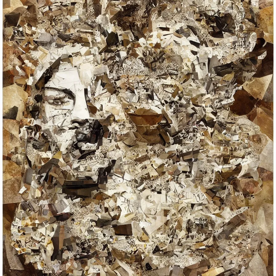 Image similar to The mind is a collage creating itself from cut-up scraps. It is a sculpture built by a flowing fountain of sand, both constantly being eroded and being formed