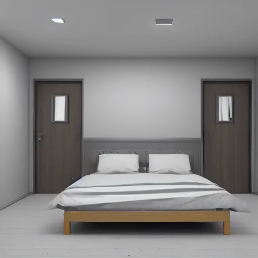 Image similar to 3 d render of a liminal space bedroom