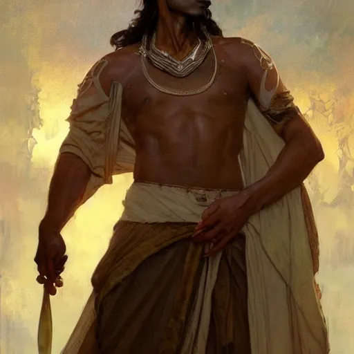 Prompt: brown-skinned male priest, fantasy, powerful, elegant, intricate, beautiful lighting, by Stanley Artgerm Lau, greg rutkowski, thomas kindkade, alphonse mucha, loish, norman Rockwell