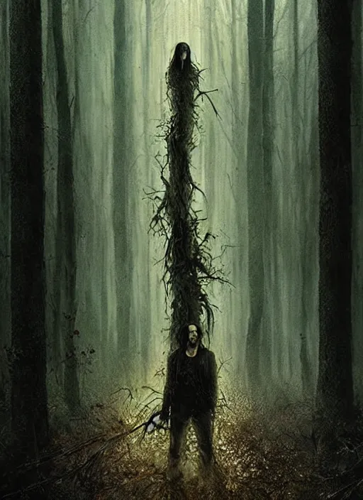 Image similar to highly detailed horror movie poster with angry creepy keanu reeves as a tree, keanu reeves faces in the bark of many trees sentient leafy catastrophe by greg rutkowski, masterpiece, really funny, 1 0 / 1 0 creepy