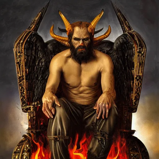 Prompt: Satan takes his seat on the throne of the underworld, hyperrealistic, dark fantasy art, renaissance painting, high detail, ultra hd, 4k, dungeons and dragons, heavy metal