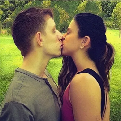 Image similar to Instagram post, creepy couple kissing